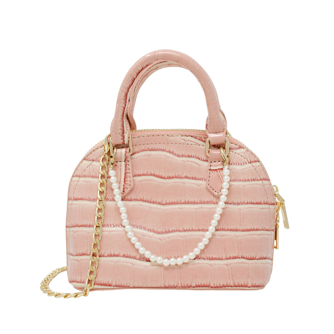 Chic Croc Mini Bag with Pearl Charm: Pink