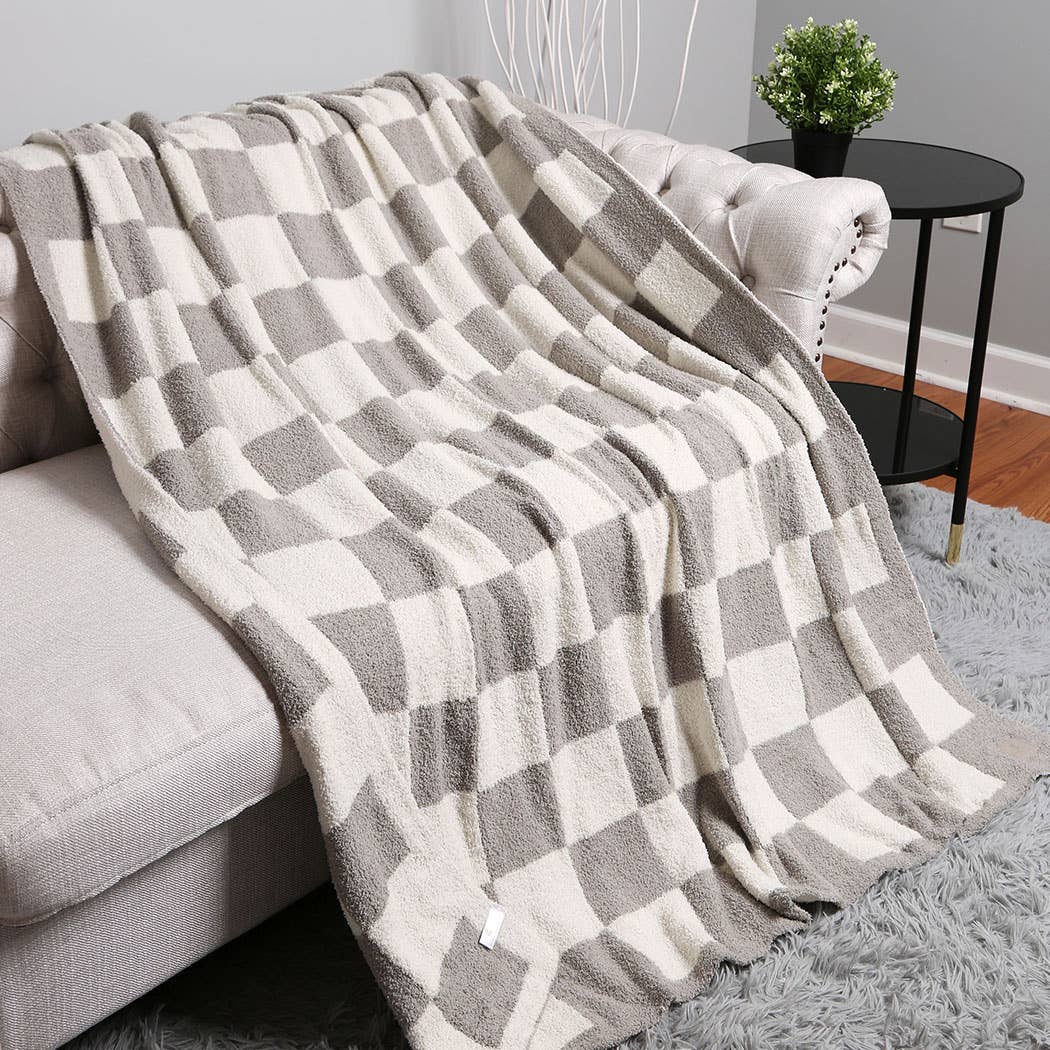 Gray Checkerboard Throw Blanket
