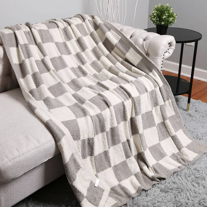 Gray Checkerboard Throw Blanket