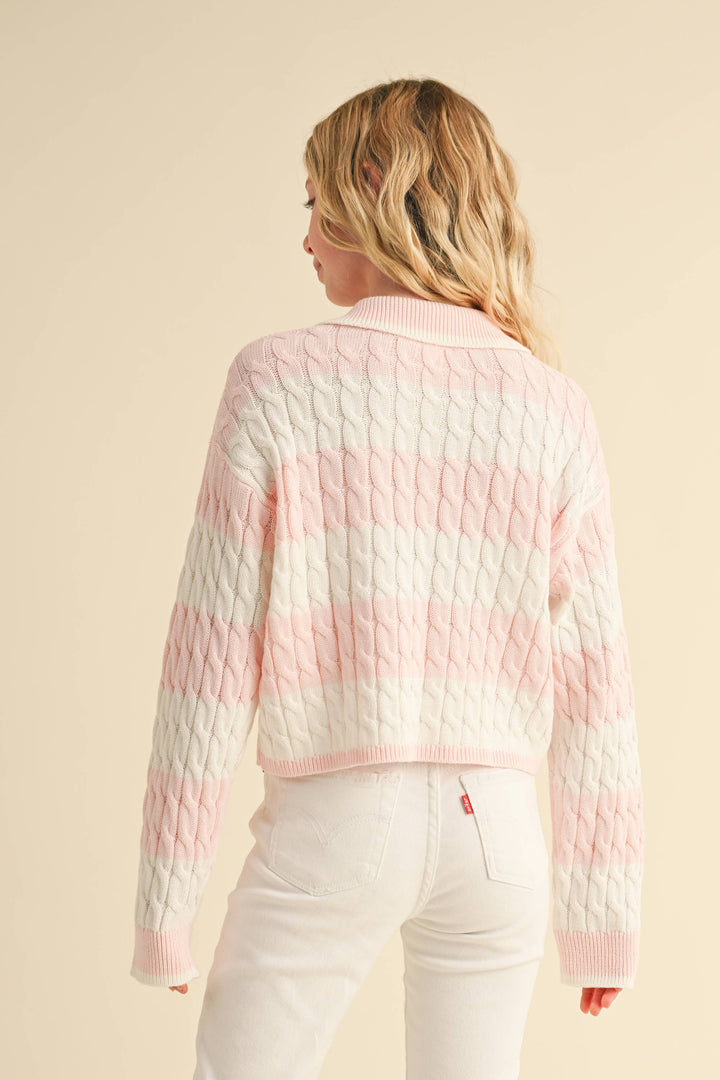 TWEEN GIRLS KIDS L/S POLO IN CABLE KNIT