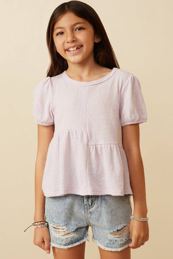 Textured Puff Sleeve Asymmetric Panel Knit Top