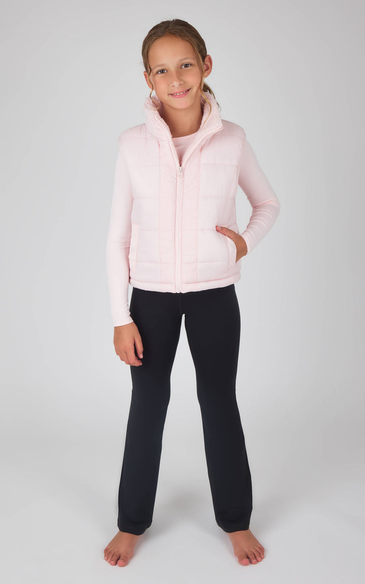 Girls Quilted Sherpa Lining Vest, Top, Flare Pant - 3 PC Set