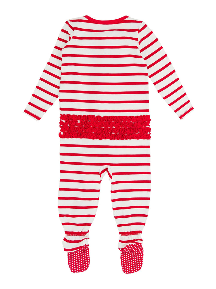 Cotton Modal Red & White Stripe Footed Ruffle Pajama
