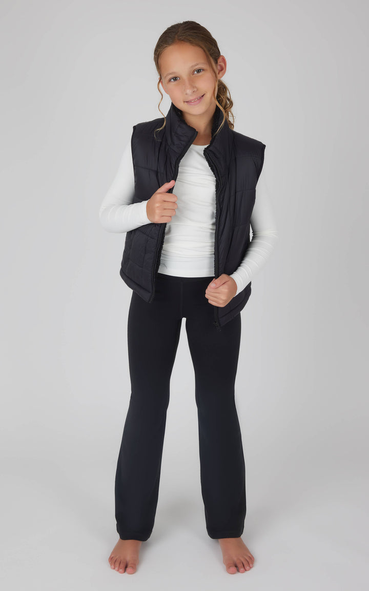 Girls Quilted Sherpa Lining Vest, Top, Flare Pant - 3 PC Set