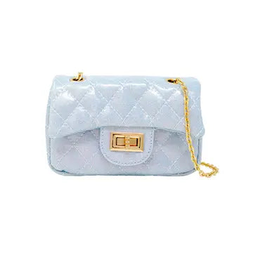 Classic Quilted Sparkle Mini Purse:Sky Blue