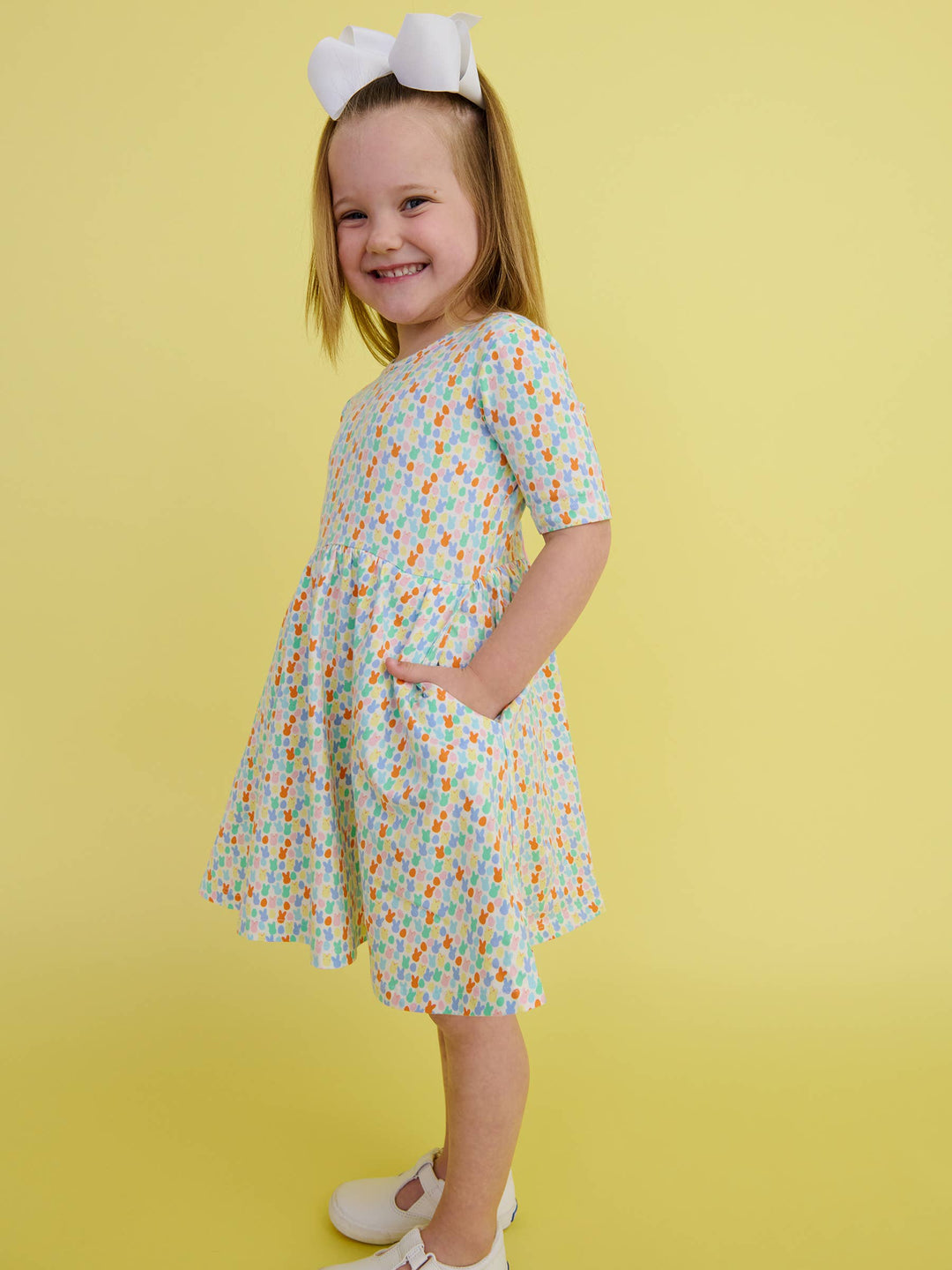 Girls Hoppy Eggs Short Sleeve Knit Twirl Dress