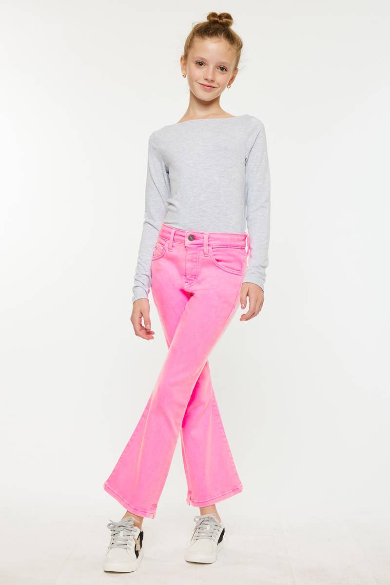 Carlie Neon Pink High Rise Kick Flare Denim