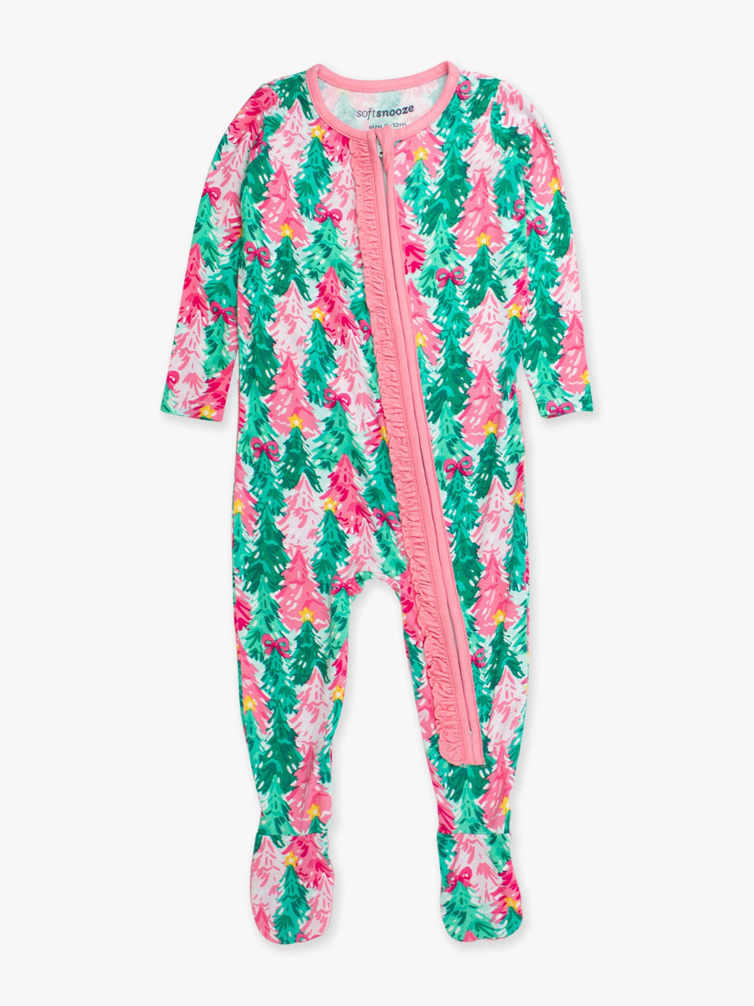 Baby Girls Bamboo Viscose Pink Jolly Grove Footed Ruffle Pajama