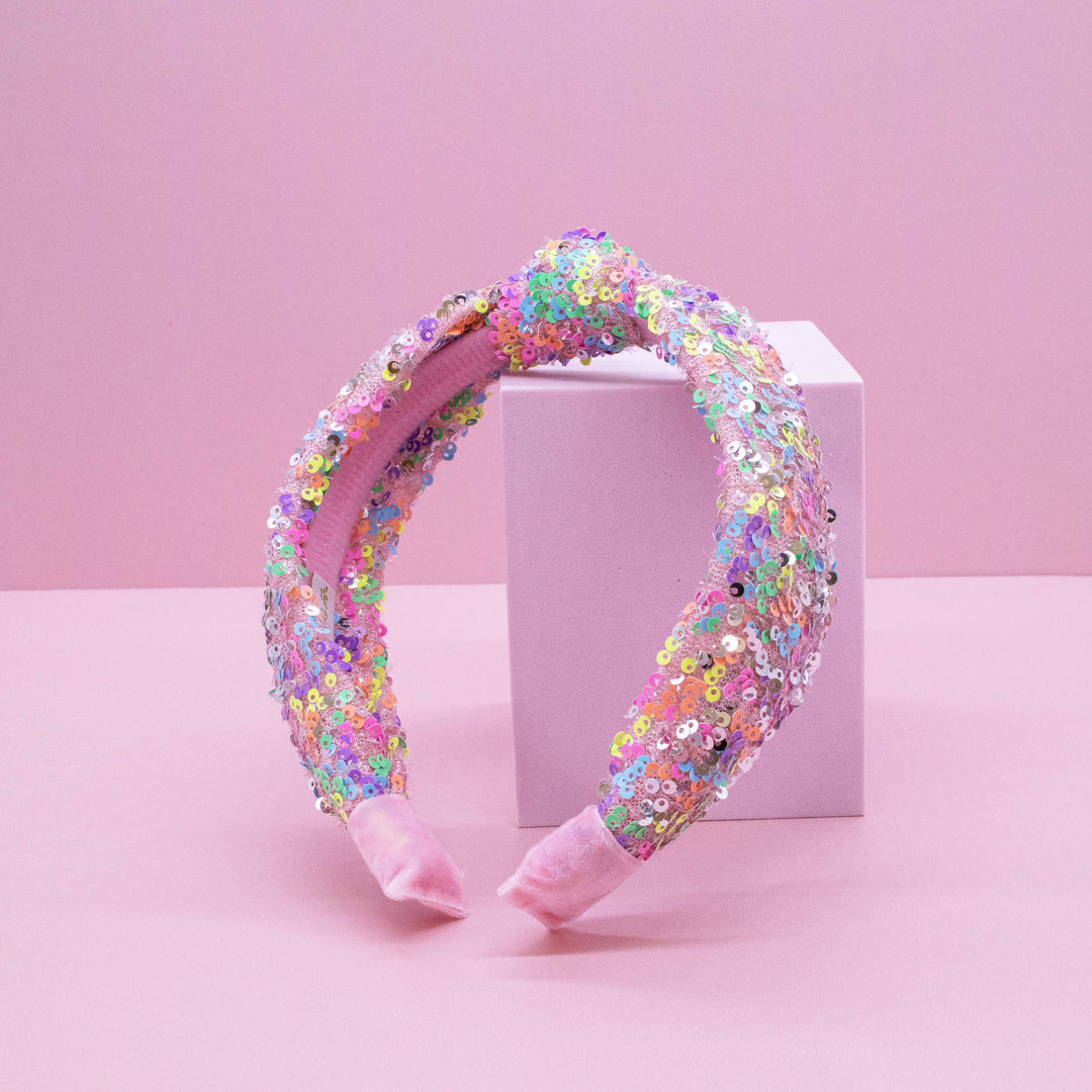 Sparkly Sequin Knot Headband: Rainbow