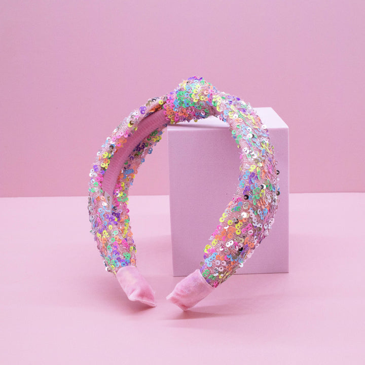 Sparkly Sequin Knot Headband: Rainbow