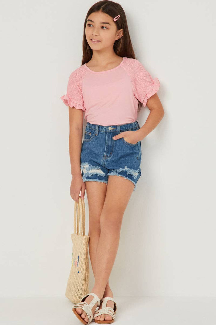 Smocked Shoulder Ruffle Sleeve Top