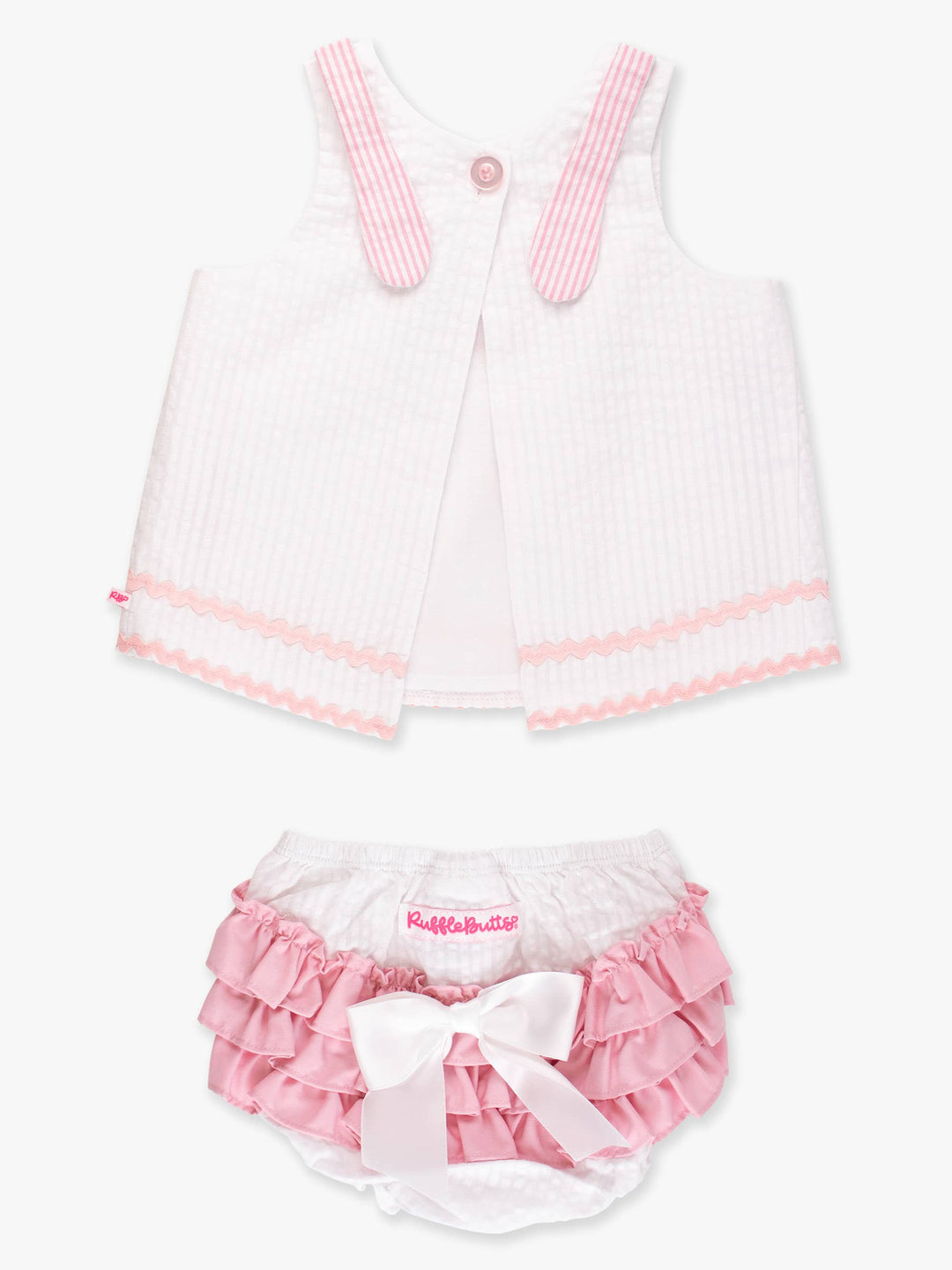 Baby Girls Pink Bunny Ears Seersucker Swing Top and Bloomer Set