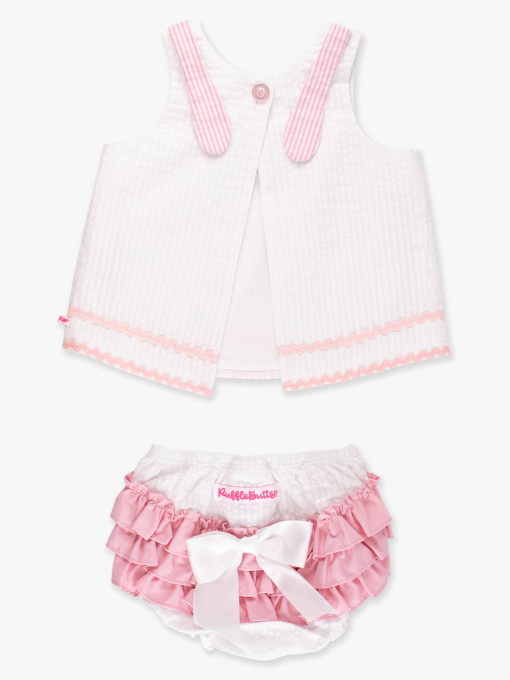 Baby Girls Pink Bunny Ears Seersucker Swing Top and Bloomer Set