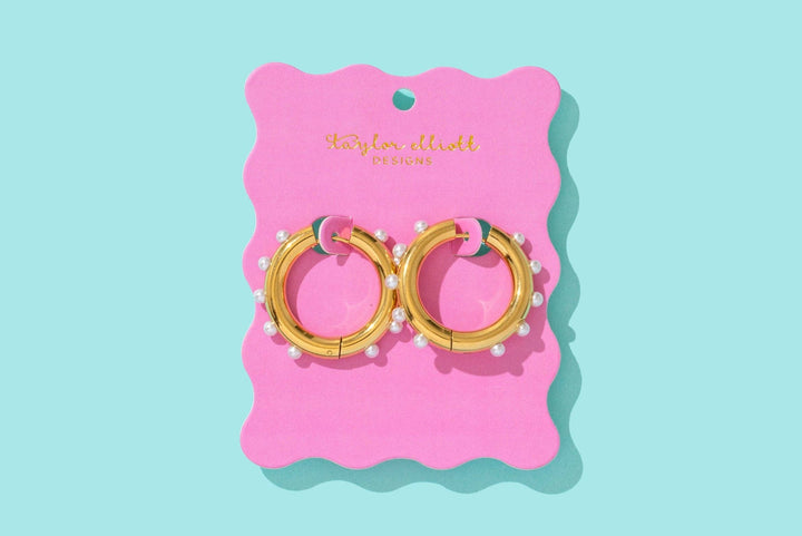 Huggie Earrings - Gold-Plated Hoops w/ Pearls - Lola
