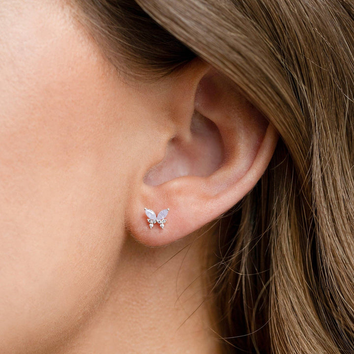 Lavender Remember Me Butterfly Studs: Silver