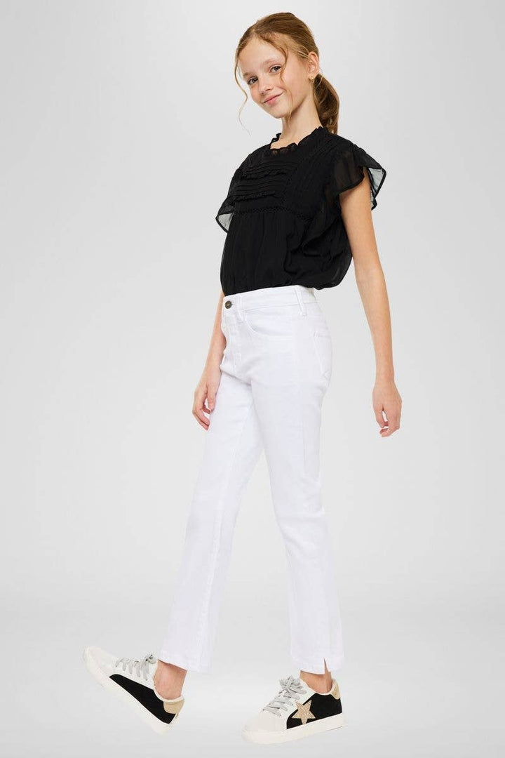 Amelia High Rise White Kick Flare Jeans