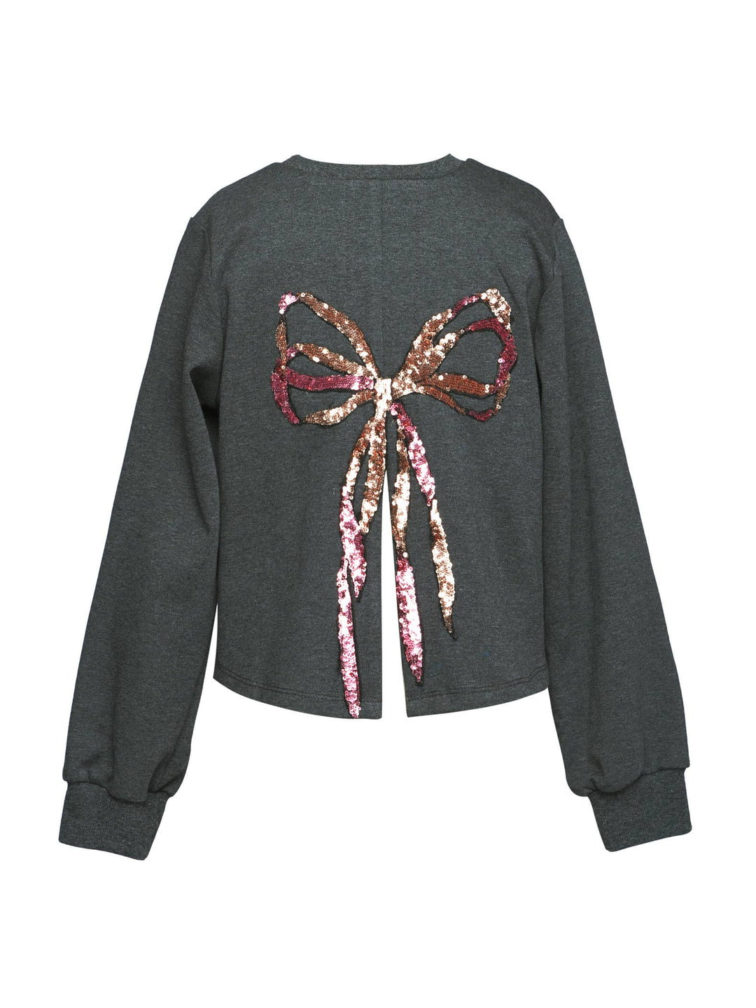 Sequin Bow Sweatshirt W/ Back Slit