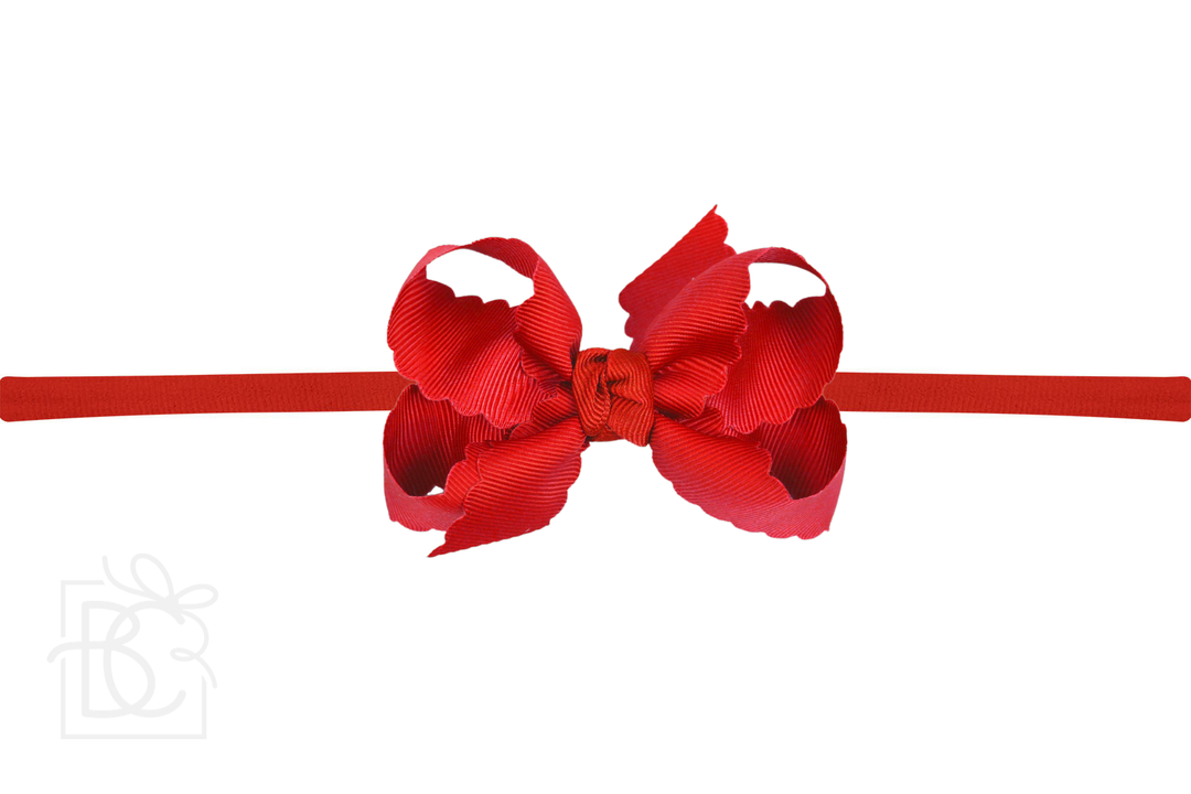 1/4" NYLON PANTYHOSE HEADBAND W/ SCALLOPED EDGE BOW: Red