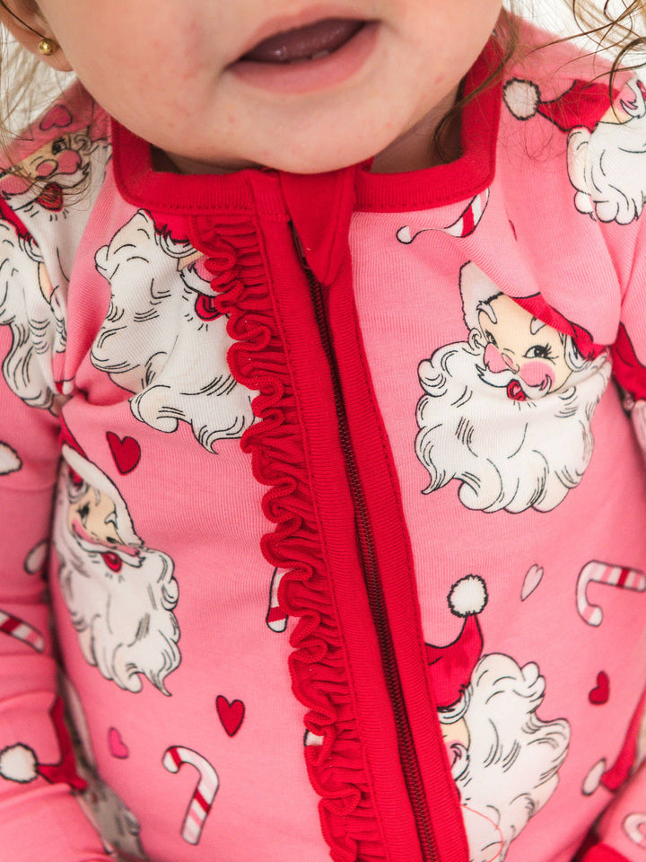 Pink Santa Joy Footed Ruffle One Piece Pajama