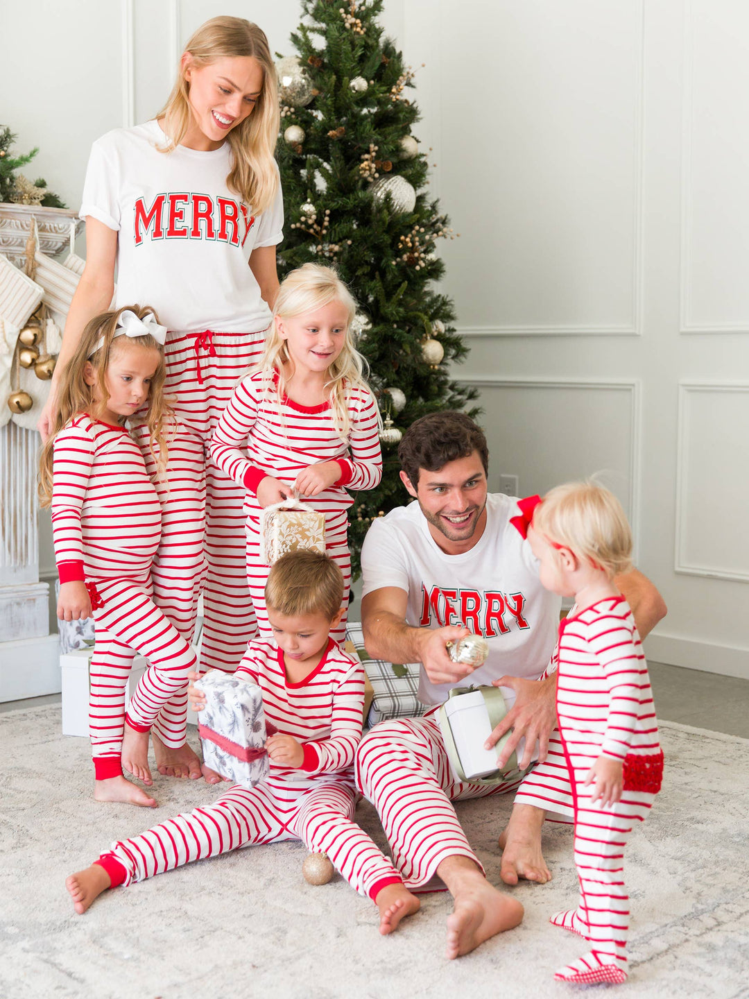 Girls Red & White Stripe Ruffle Long Sleeve Pajama Set