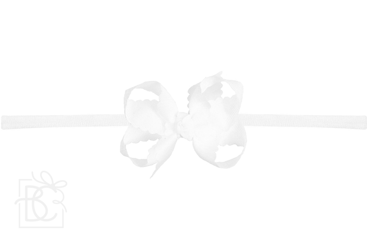 1/4" NYLON PANTYHOSE HEADBAND W/ SCALLOPED EDGE BOW: White