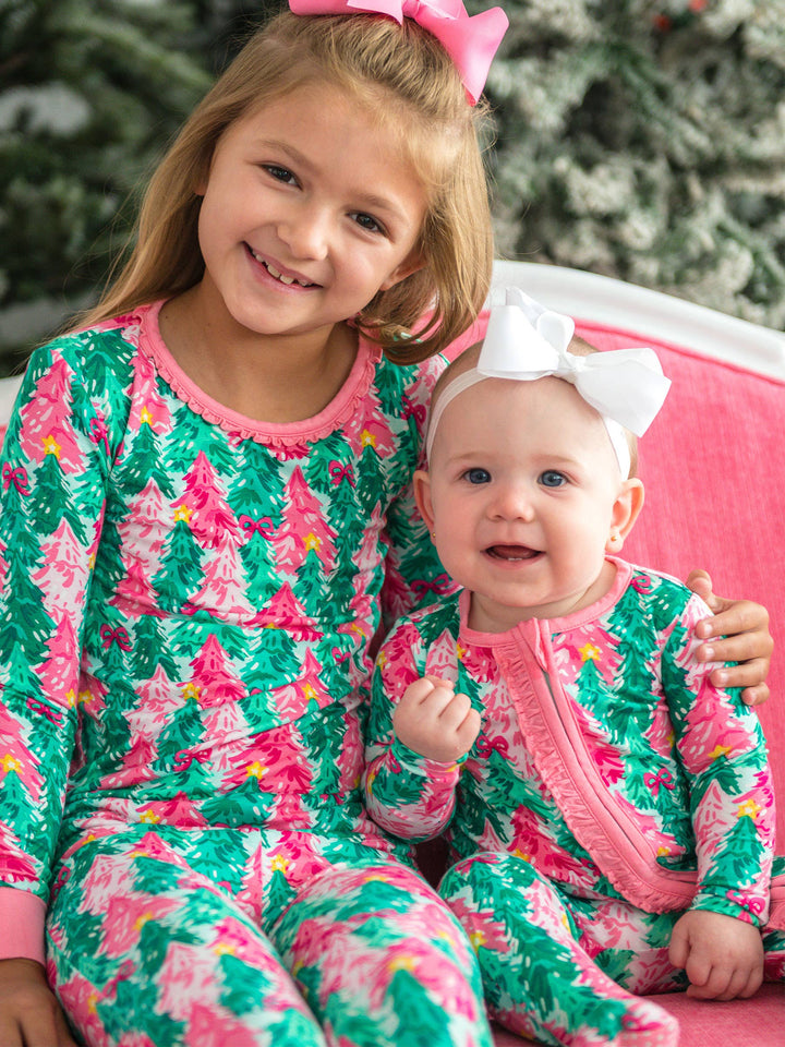 Baby Girls Bamboo Viscose Pink Jolly Grove Footed Ruffle Pajama