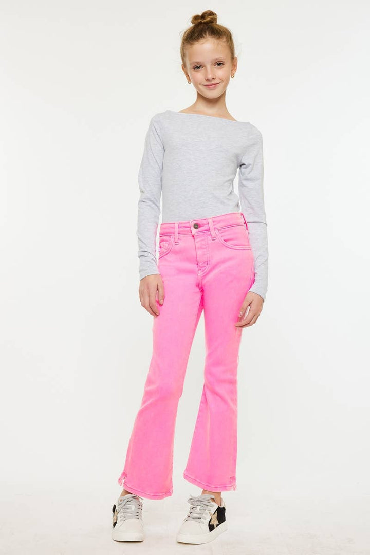 Carlie Neon Pink High Rise Kick Flare Denim