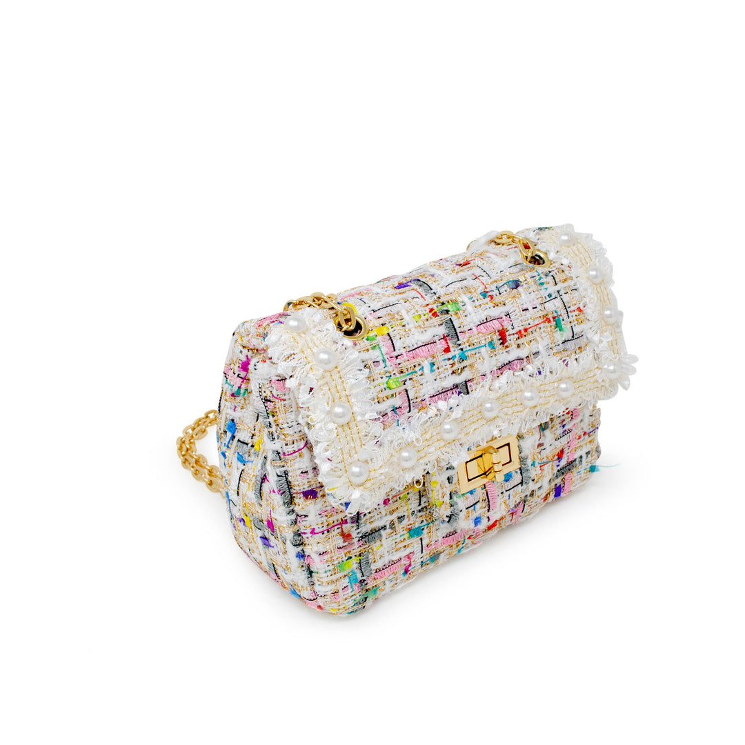 Tweed Handbag with Pearls