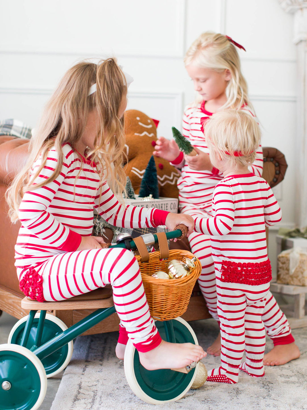 Cotton Modal Red & White Stripe Footed Ruffle Pajama