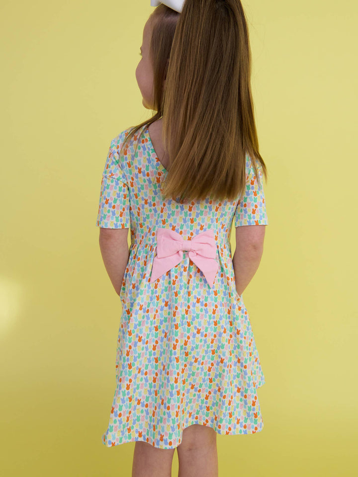 Girls Hoppy Eggs Short Sleeve Knit Twirl Dress