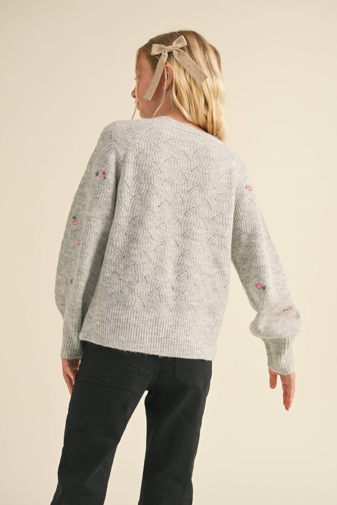 Tween Raglan Sweater w/Embroidered Flowers