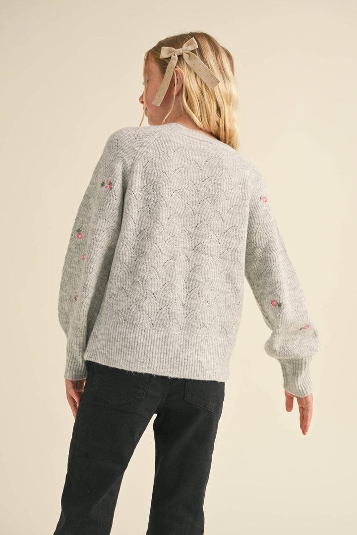 Tween Raglan Sweater w/Embroidered Flowers