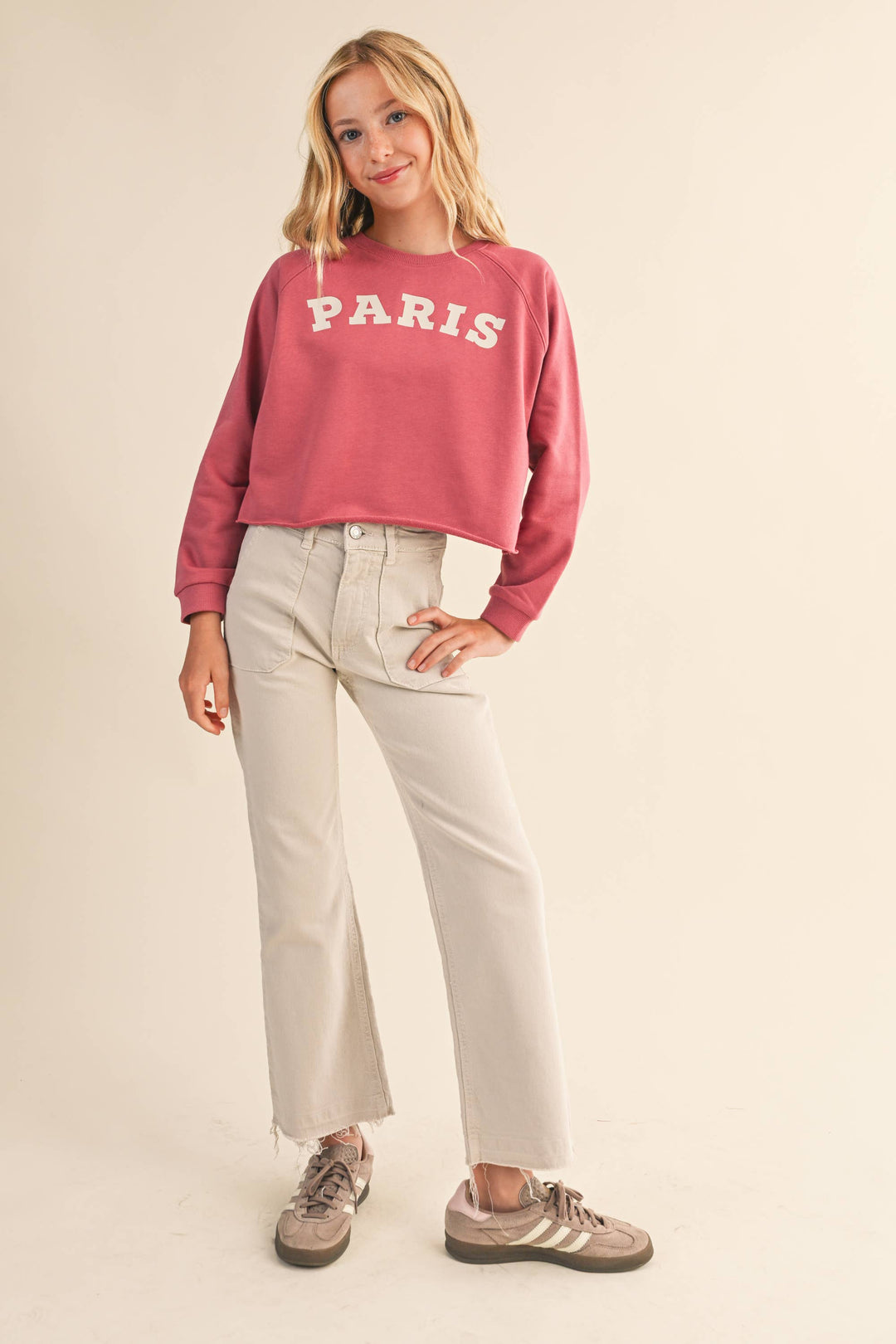 TWEEN KIDS GIRLS CROPPED RAGLAN SWEATSHIRT