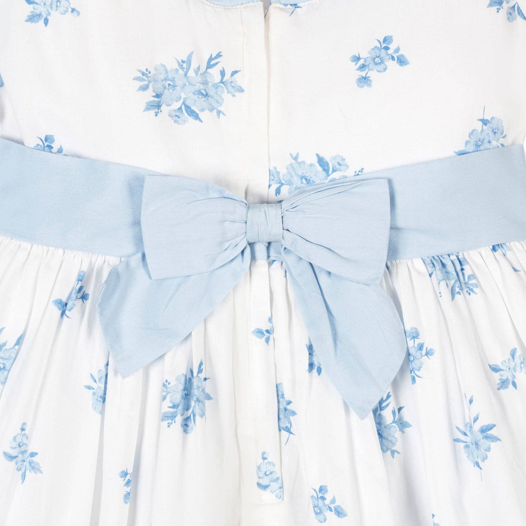 Organic Puff Sleeve Sateen Dress: Delft Floral