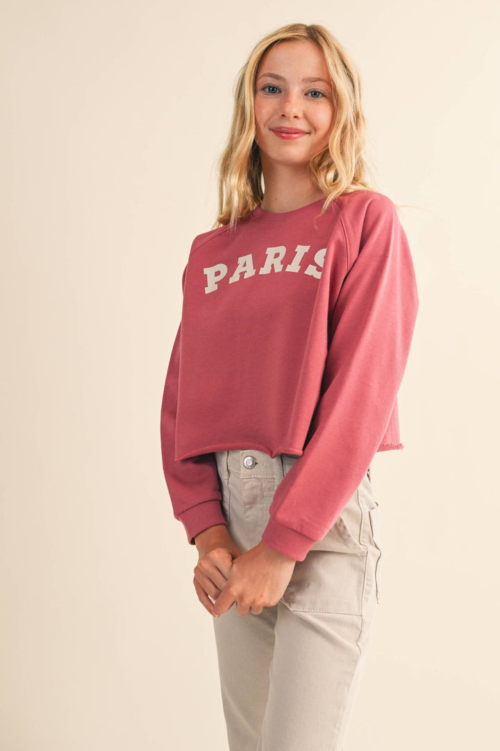 TWEEN KIDS GIRLS CROPPED RAGLAN SWEATSHIRT