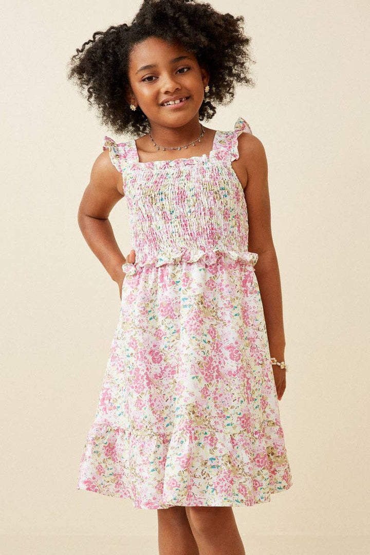 Floral Print Ruffled Smocked Flutter Tank Dress