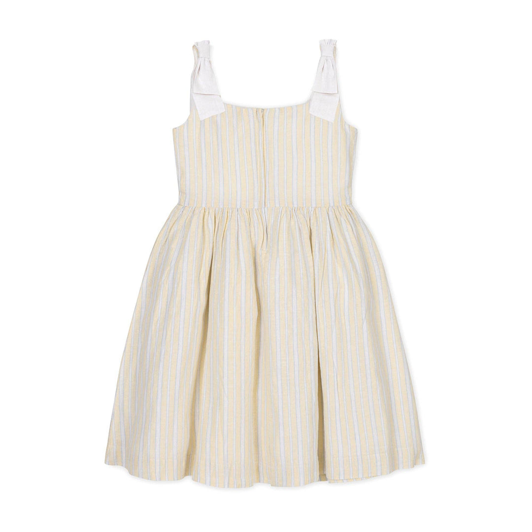 Linen Bow Shoulder Dress: Sunlit Stripe