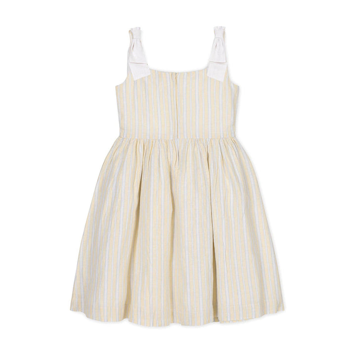 Linen Bow Shoulder Dress: Sunlit Stripe