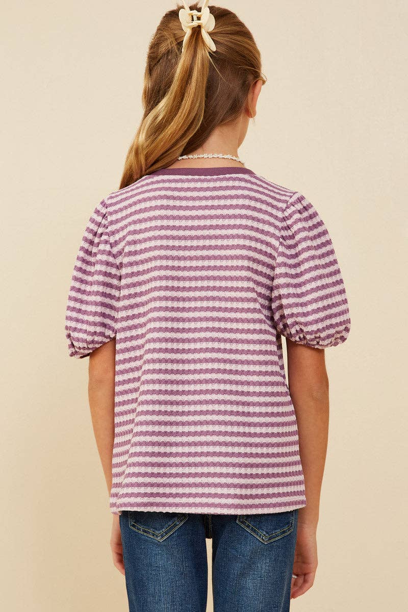 Puff Sleeve Textured Stripe Knit Top