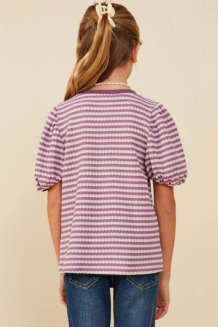 Puff Sleeve Textured Stripe Knit Top