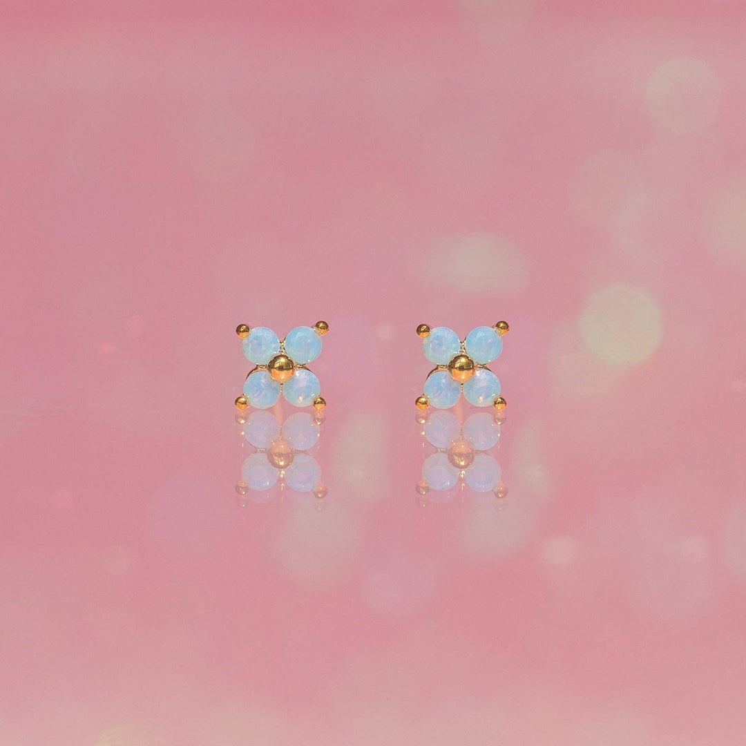 Teeny Tiny Blue Blossom Studs: Gold