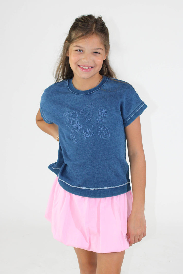 Denim Icons Embroidery Top