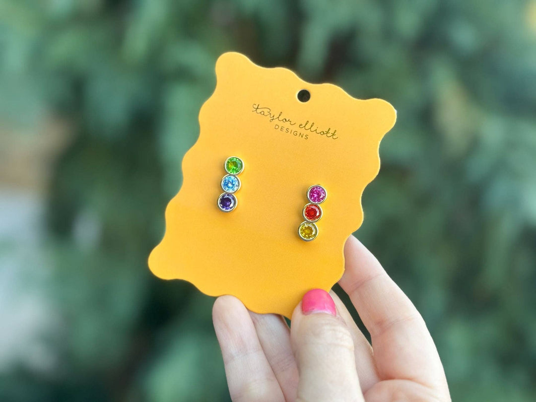Drop Earrings - Large Rainbow Gems - Claire