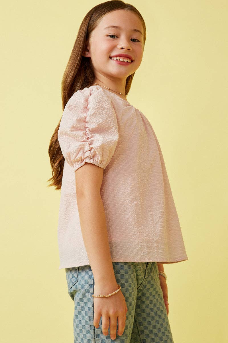 Seersucker Textured Puff Sleeve Top