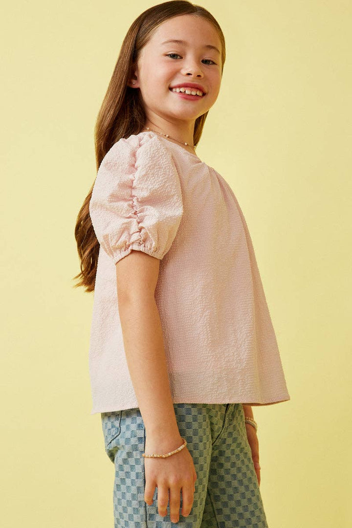 Seersucker Textured Puff Sleeve Top