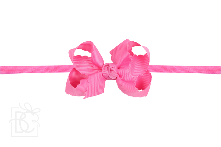 1/4" NYLON PANTYHOSE HEADBAND W/ SCALLOPED EDGE BOW: White