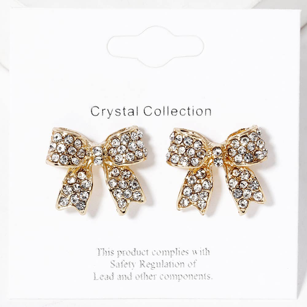 Crystal Rhinestone Pave Bow Stud Earrings