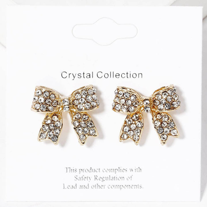 Crystal Rhinestone Pave Bow Stud Earrings