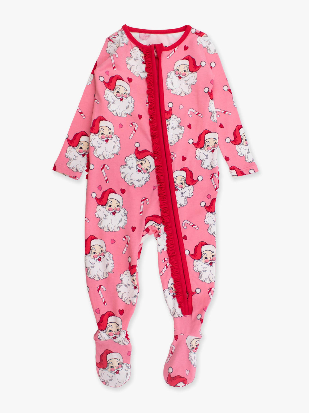Pink Santa Joy Footed Ruffle One Piece Pajama