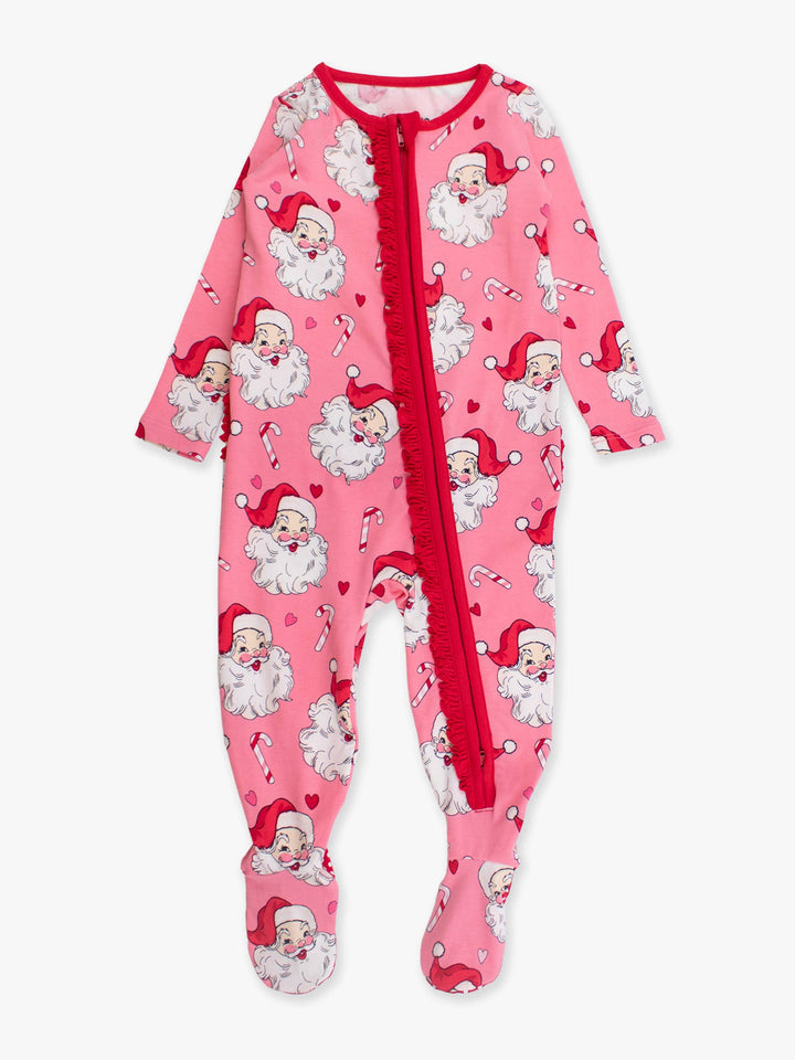 Pink Santa Joy Footed Ruffle One Piece Pajama